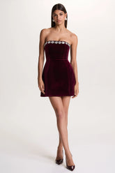 Naia | Port Velvet Embellished Bandeau Mini Dress