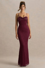 Juana | Burgundy Lace And Satin Sweetheart-Neck Satin Maxi Dress