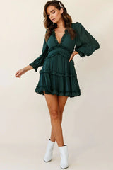 Laney Cutout Back Balloon Sleeve Dress Green