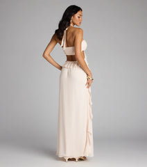 Ruffle and Ready Chiffon Halter Maxi Dress