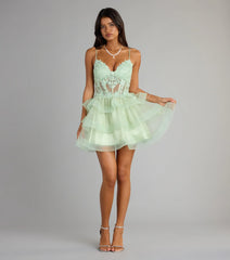 Viviana Floral Embroidered Corset Ruffled Skater Dress