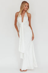Make Believe Plunging Halterneck Maxi Dress Oyster