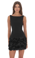 Rosette Bodycon Dress in Black