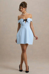 Lavender | Powder Blue Sweetheart Mini Dress With Bow Detail