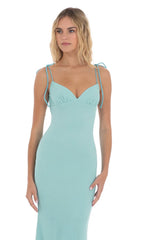 Mesh Open Back Maxi Dress in Aqua