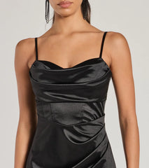 Iliana Cowl Neck High Slit Satin Column Dress