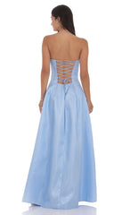 Sheen Empire Waist Maxi Dress in Blue
