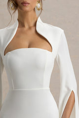 Linden | White Bodycon Cape-Sleeve Midi Dress