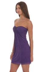 Embellished Mesh Strapless Dress in Purple