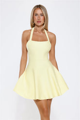 Wink Wink Halter Knit Mini Dress Lemon