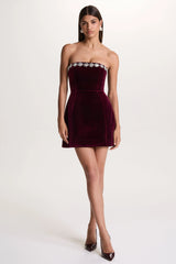 Naia | Port Velvet Embellished Bandeau Mini Dress