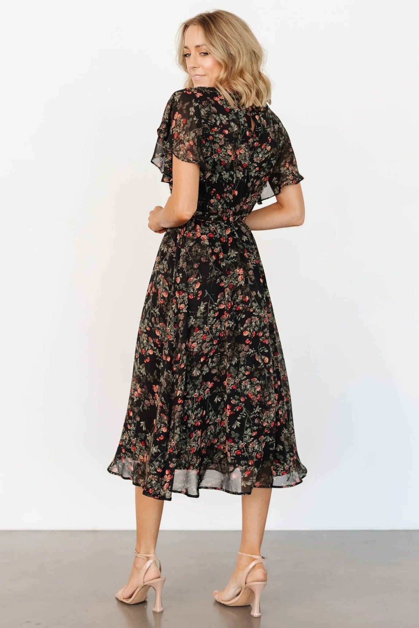 Laurel Midi Dress | Black + Red Floral