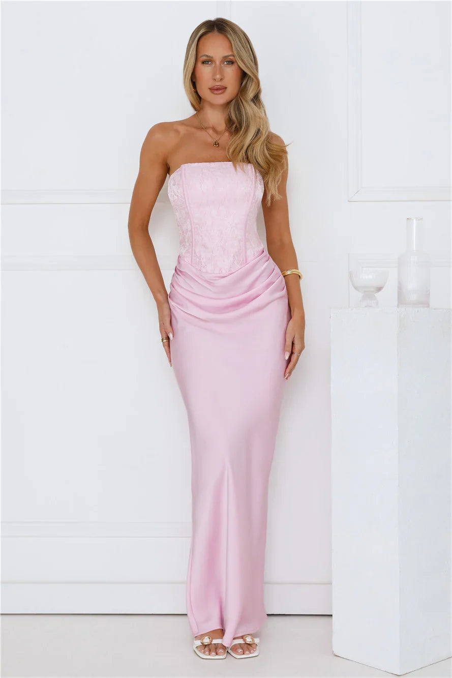 Dressed To Dazzle Strapless Satin Maxi Dress