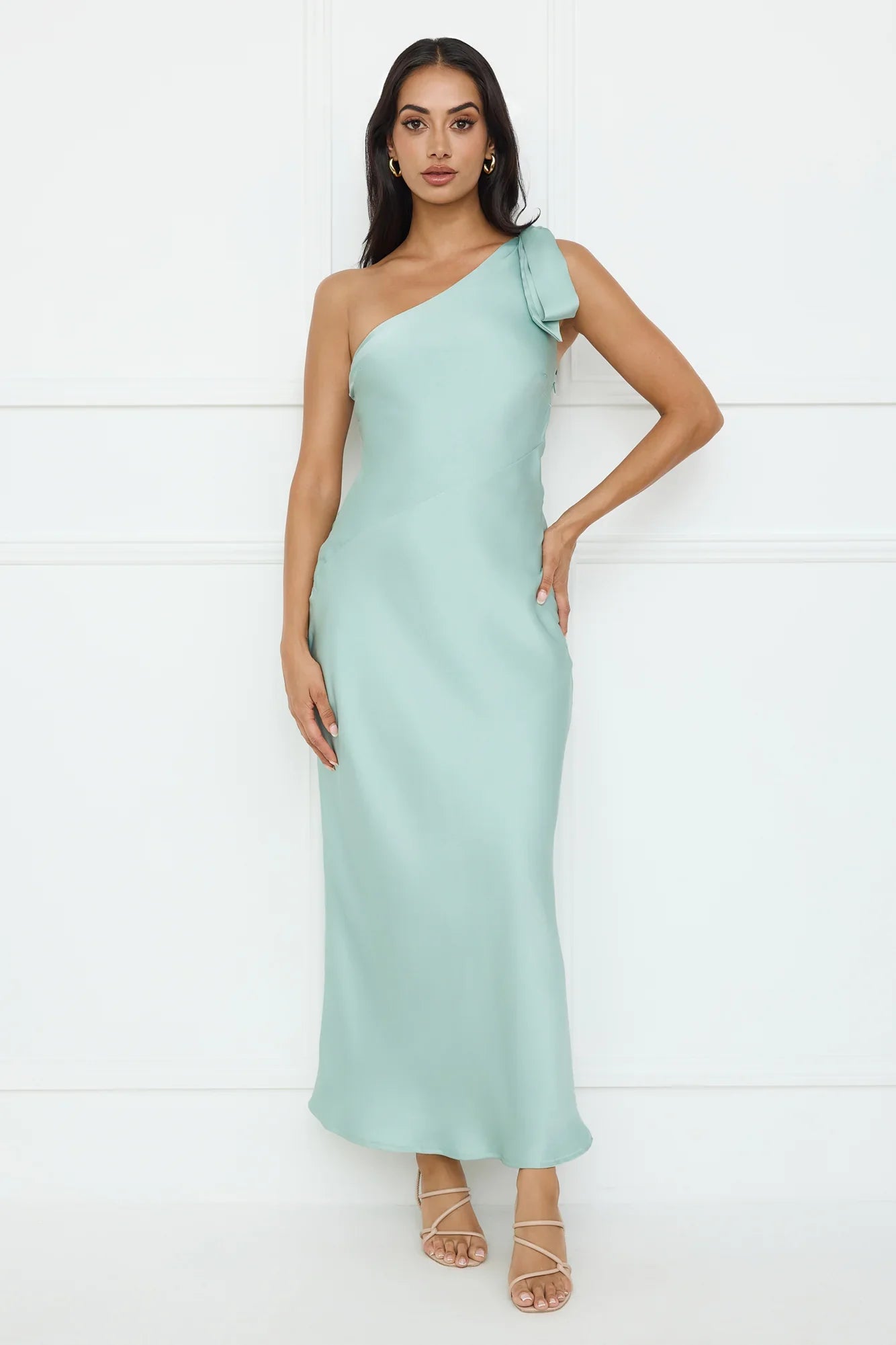 Night Of Distinction One Shoulder Satin Maxi Dress
