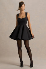 Malia | Black Sweetheart-Neck Skater Mini Dress
