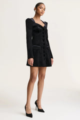 Friya | Black Velvet Sweetheart-Neck Tailored Mini Dress
