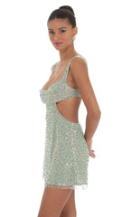 Sequin Pearl Cutout Dress in Green