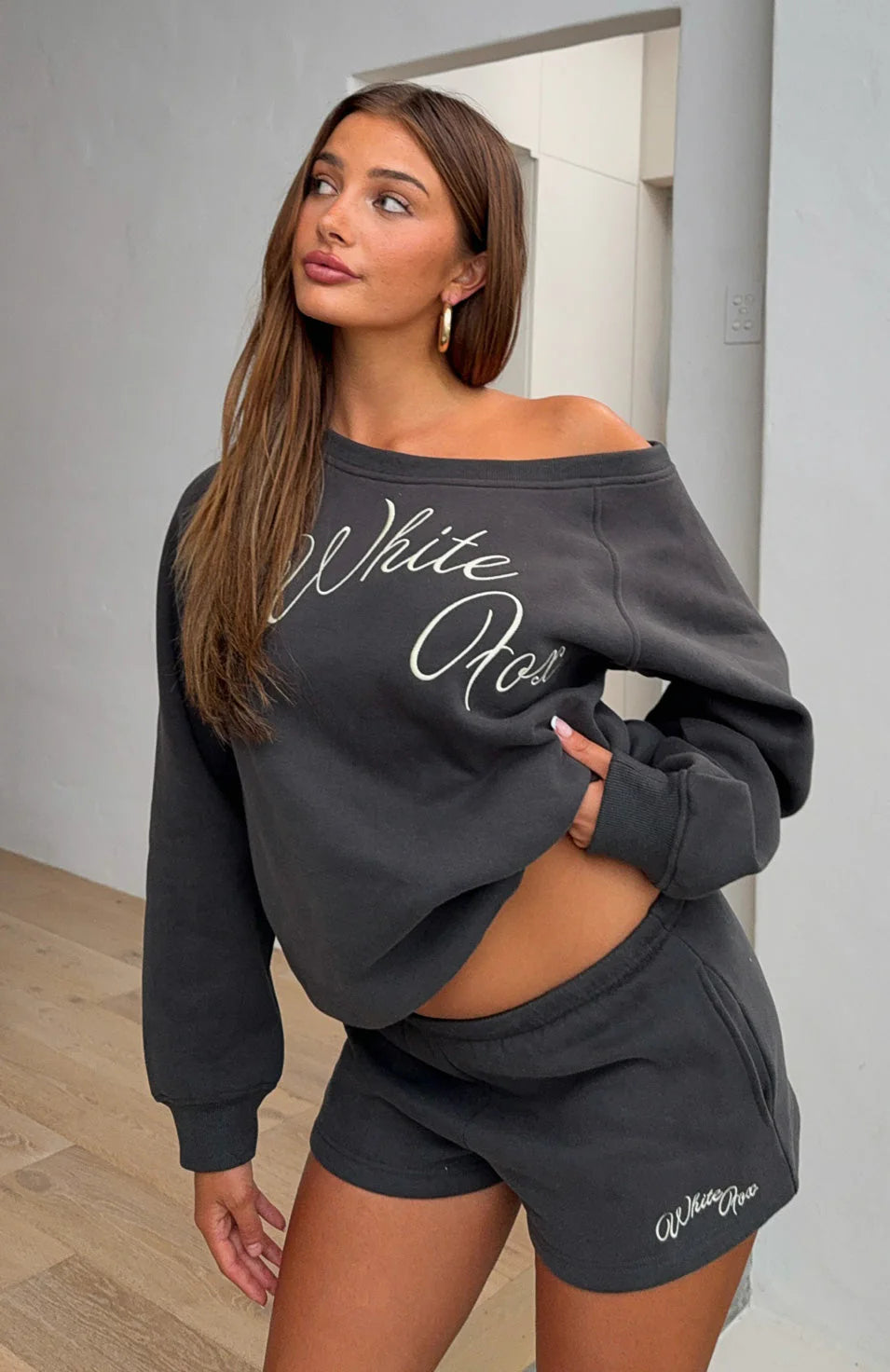 Lucky Thirteen Elsa Off Shoulder Sweater Charcoal