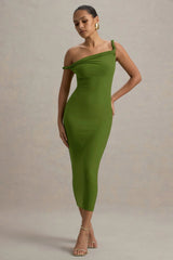 Salome | Green Twisted Asymmetric Midi Dress