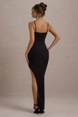 Ignacia | Black Asymmetric Maxi Dress With Embellished Sequin Detail