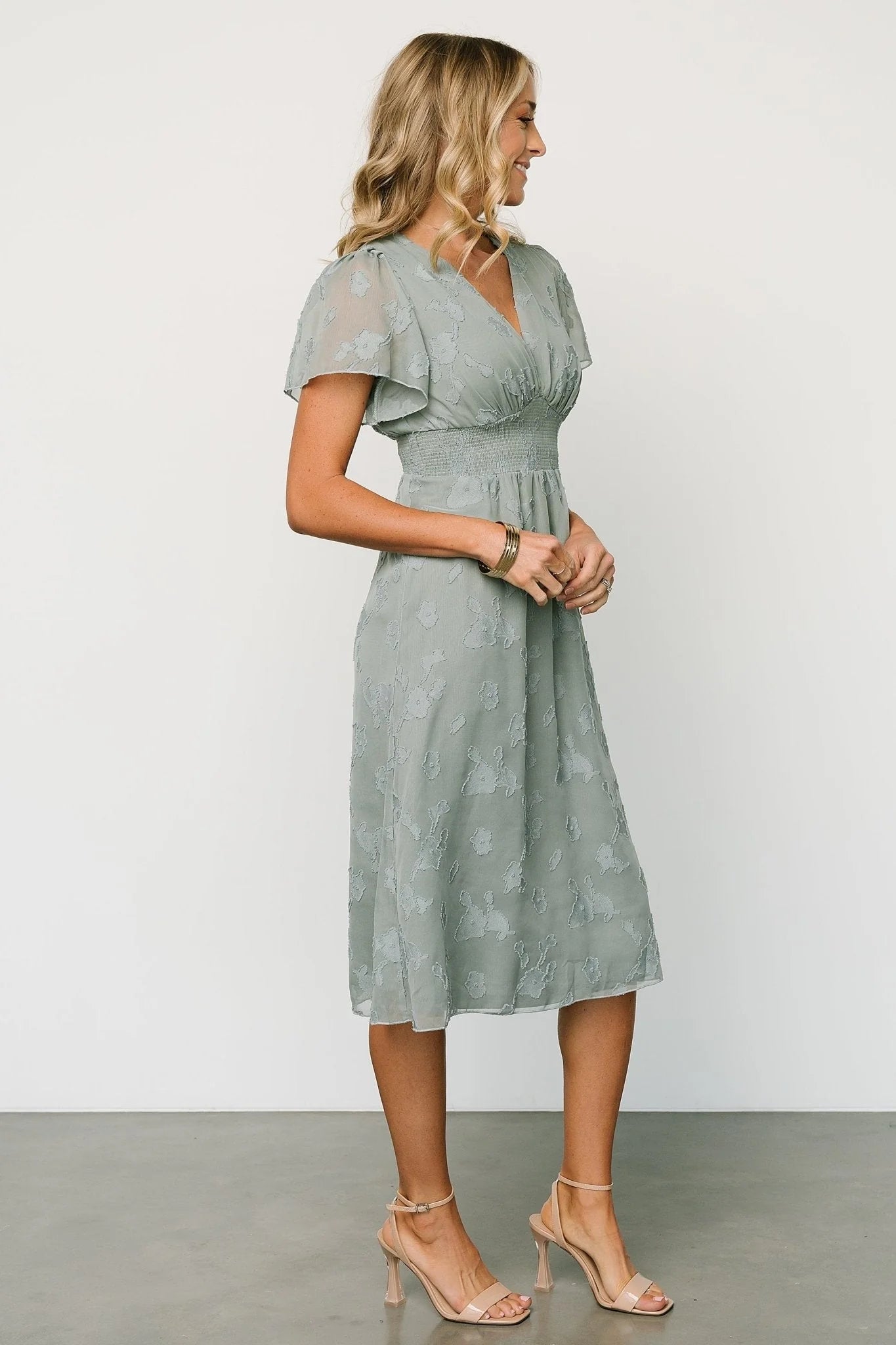 June Smocked Midi Dress | Eucalyptus