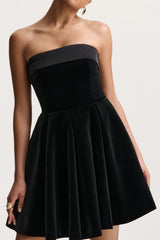 Mina | Black Velvet And Satin Bandeau Skater Mini Dress