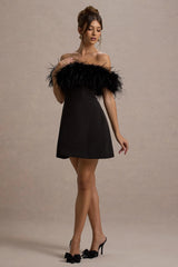 Palace | Black Bardot Mini Dress With Feather Trim