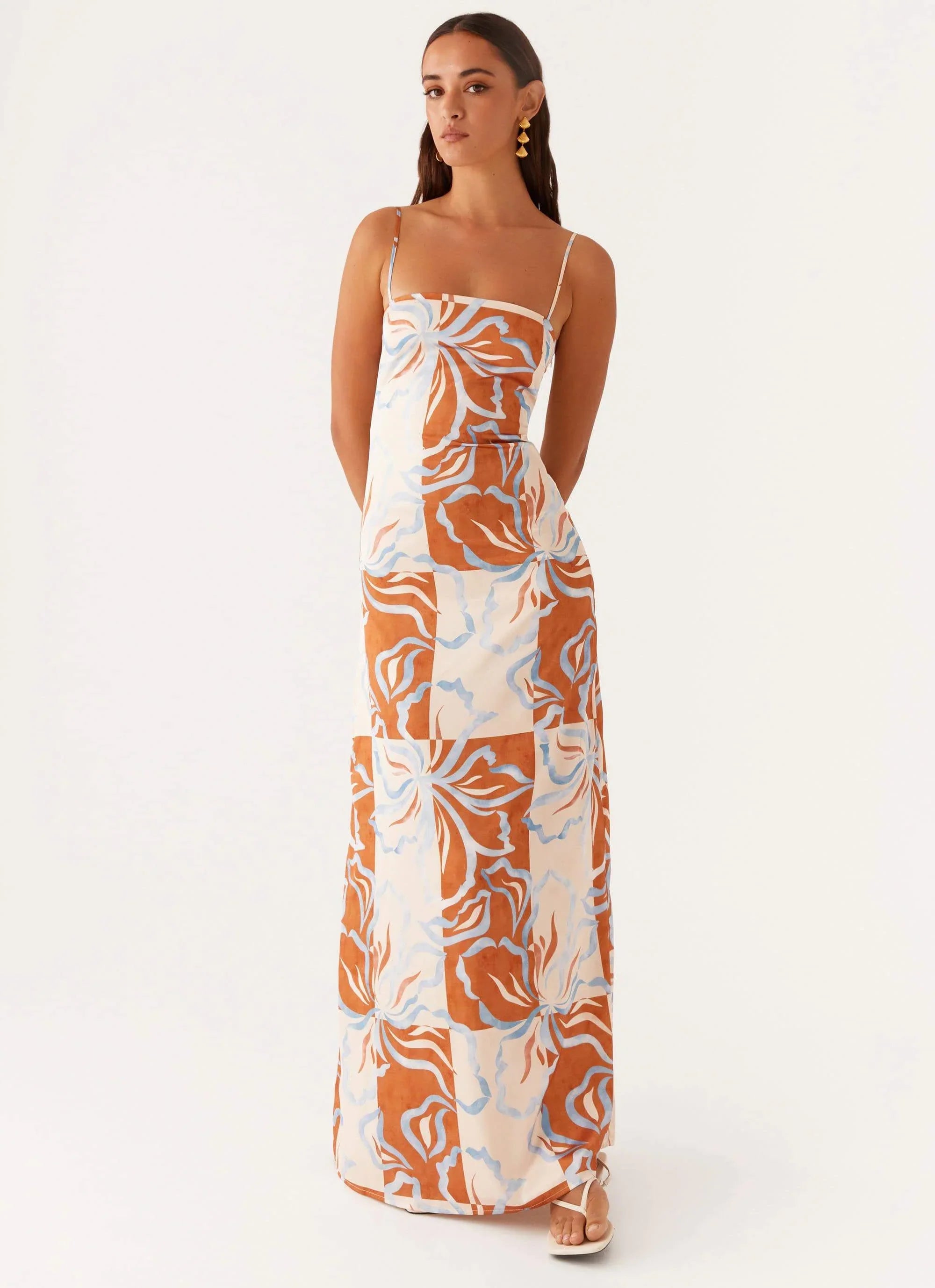 Exclusive - Aster Bloom Maxi Dress - Orange Blue Floral