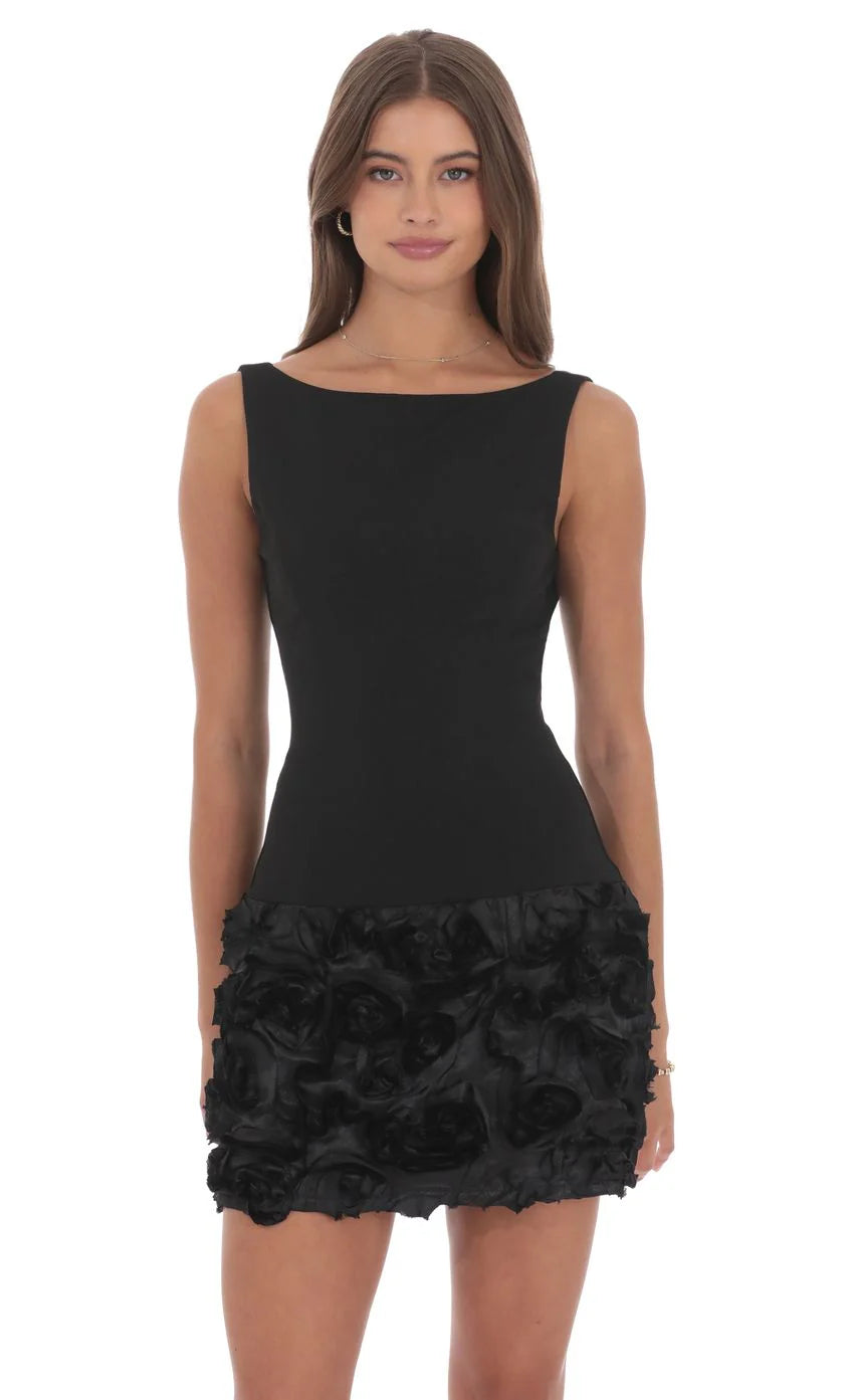 Rosette Bodycon Dress in Black