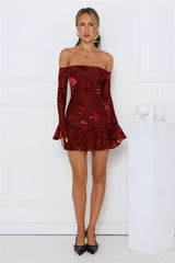 Electric Envy Off Shoulder Mini Dress Wine