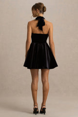 Mirage | Black Velvet Halter-Neck Mini Dress With Skater-Skirt
