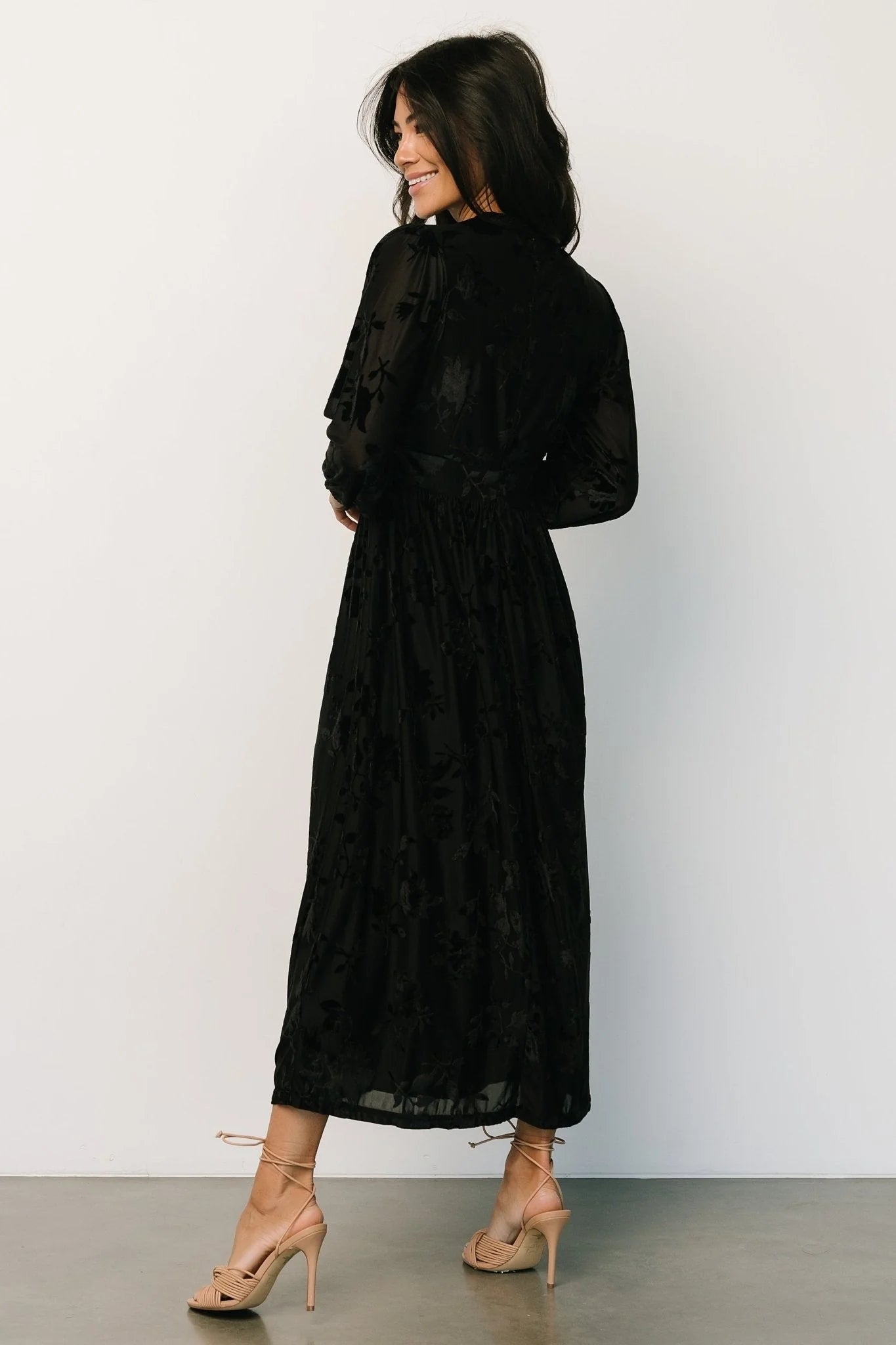 Christine Velvet Embossed Midi Dress | Black