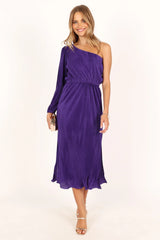 Pontee One Shoulder Pleated Midi Dress - Purple