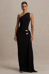 Bonnie | Black Asymmetric-Neck Maxi Dress With Open-Back