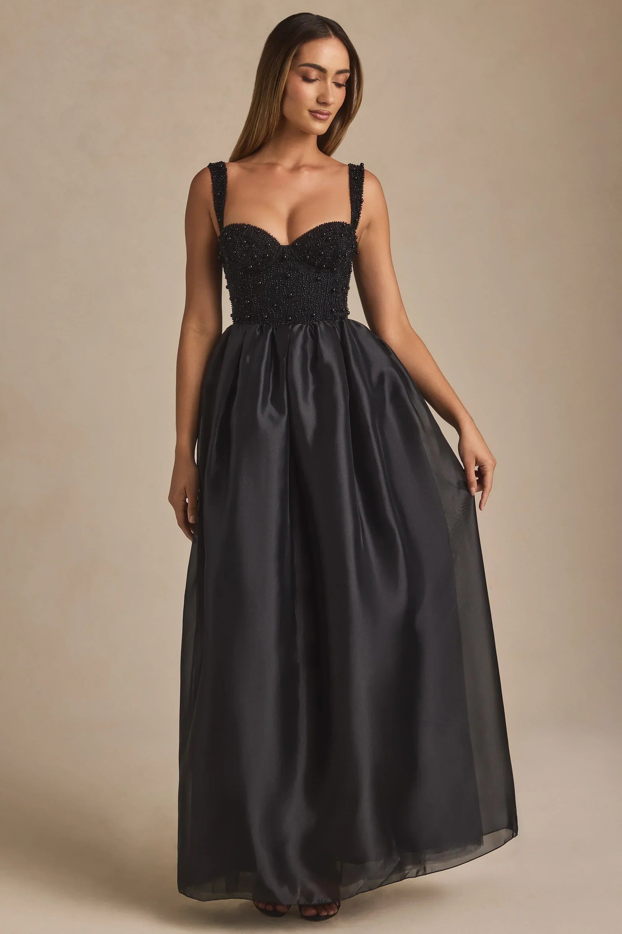 Embellished Corset Gown in Black