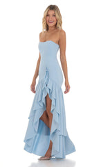 Strapless Corset Maxi Dress in Blue
